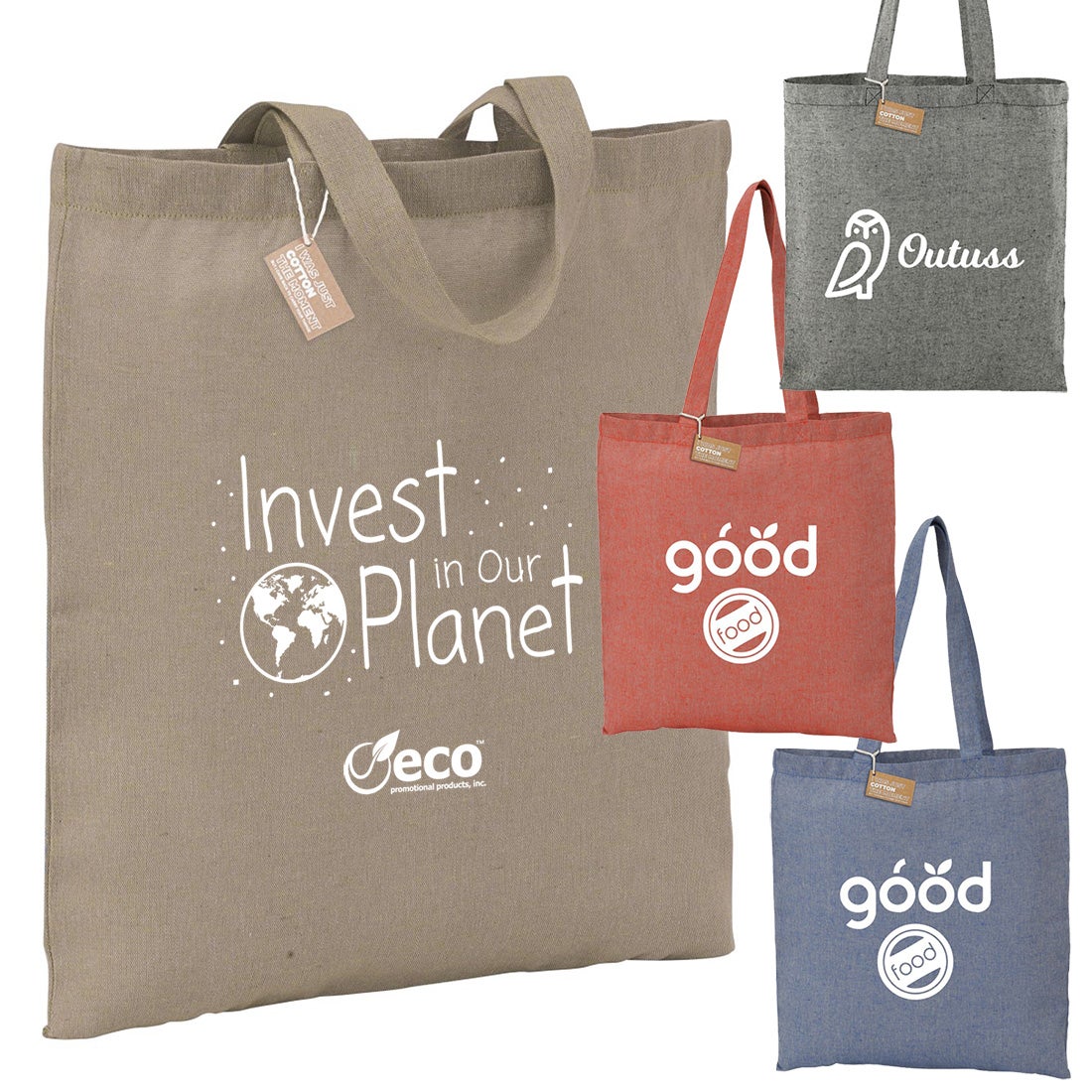 Recycled Cotton Tote Bag 16x15 Eco Promotional Products